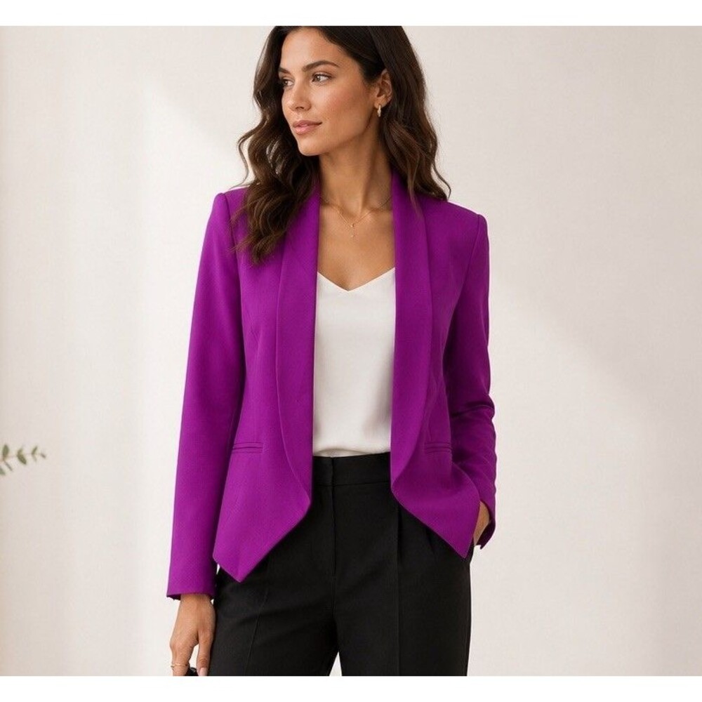 Truth and Pride Magenta 100% Silk Blazer Women Sz S Open Front Drop Lapels EUC